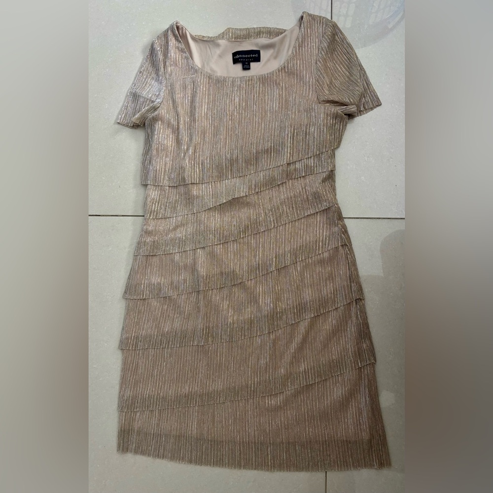 Connected Apparel Shimmering Gold Tiered Mini Dress